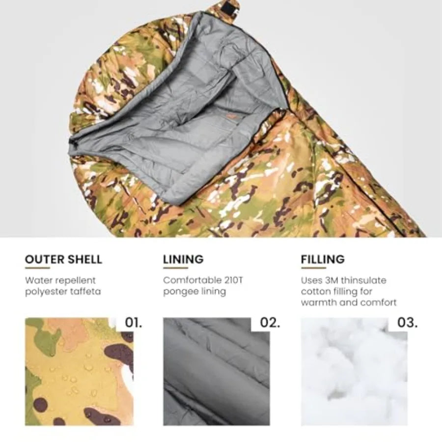 Light Patrol 4 Season Mummy Sleeping Bag, 32°F Cold Weather Camping Bags for Camping Hiking Backpacking, Survival Gear