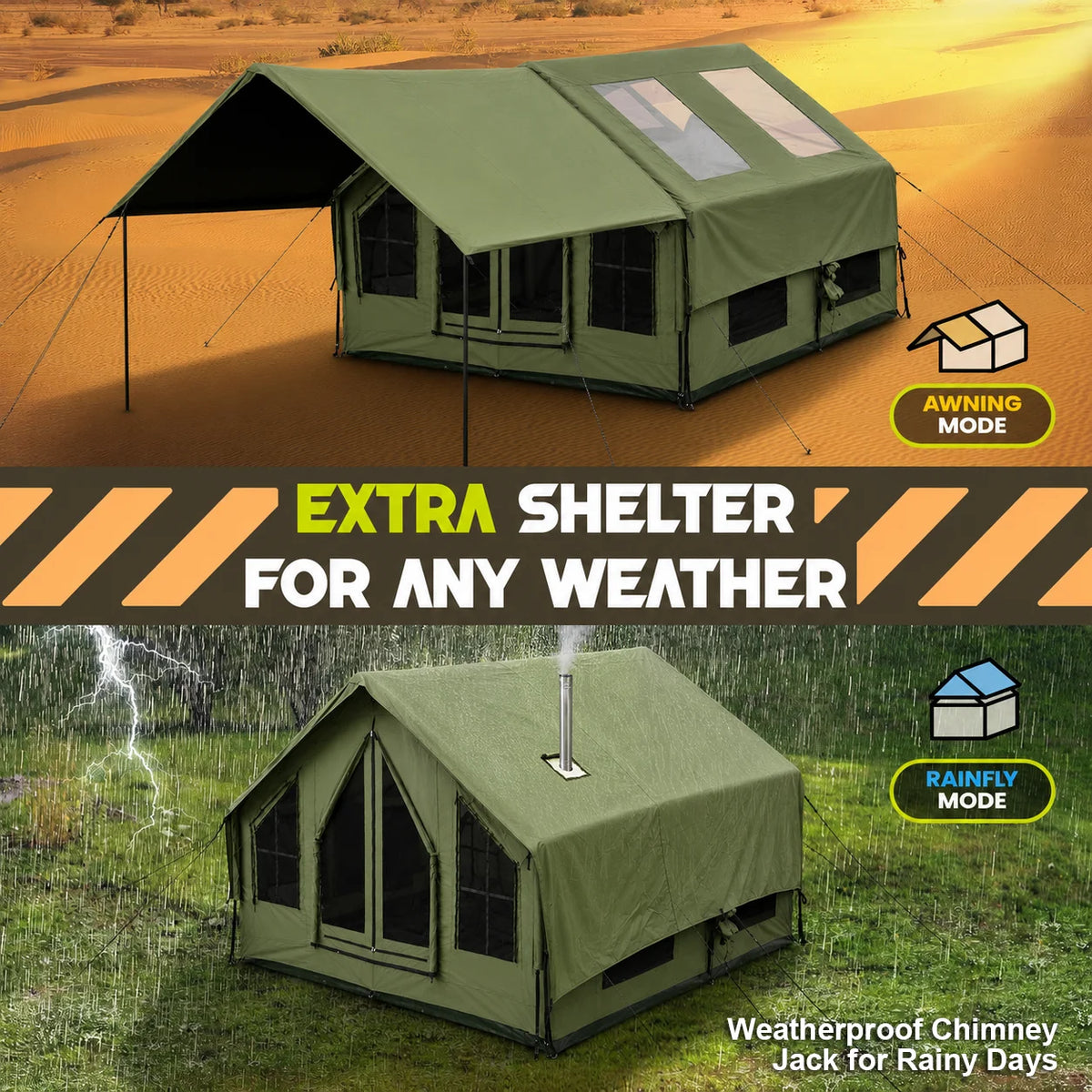 SENLEETO Large Inflatable Camping Tent 6-8 Person with Waterproof Mat,420D Oxford Glamping Hot Tent with Stove Jack AC Port,Easy Setup Blow Up Tent for Outdoor Camping