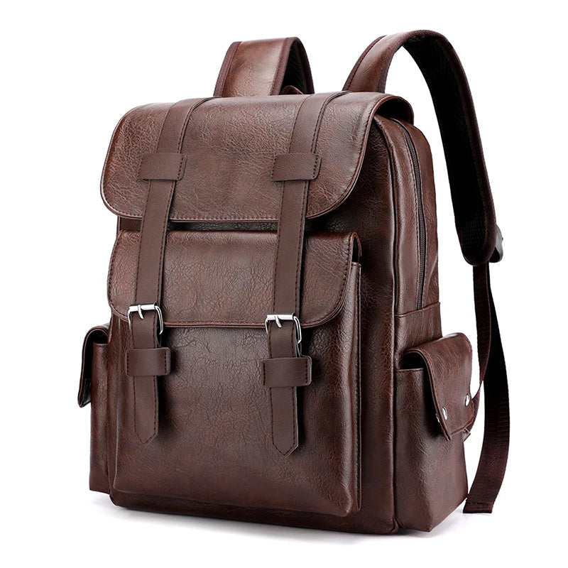 Large PU Leather Travel Backpack For Men And Teens With Laptop Compartment