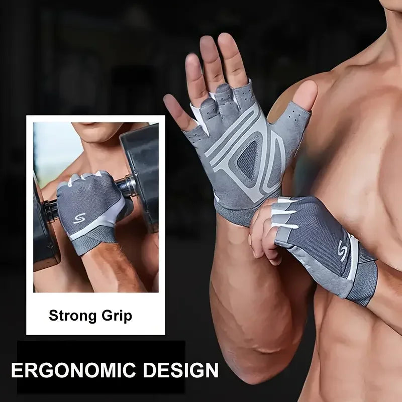 1 Pair Unisex Sports Gloves, Half Finger Fitness Gloves, Non-Slip Outdoor Riding & Fishing Gloves