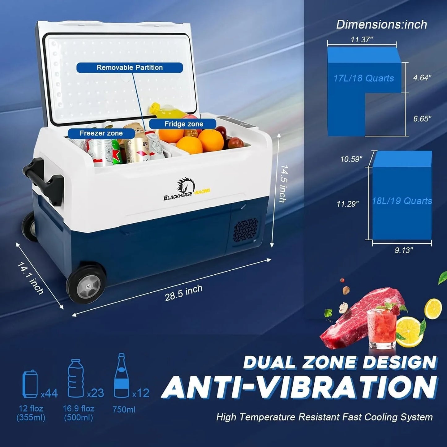 37Qt 35L Portable Car Refrigerator Freezer Dual Zone 12V