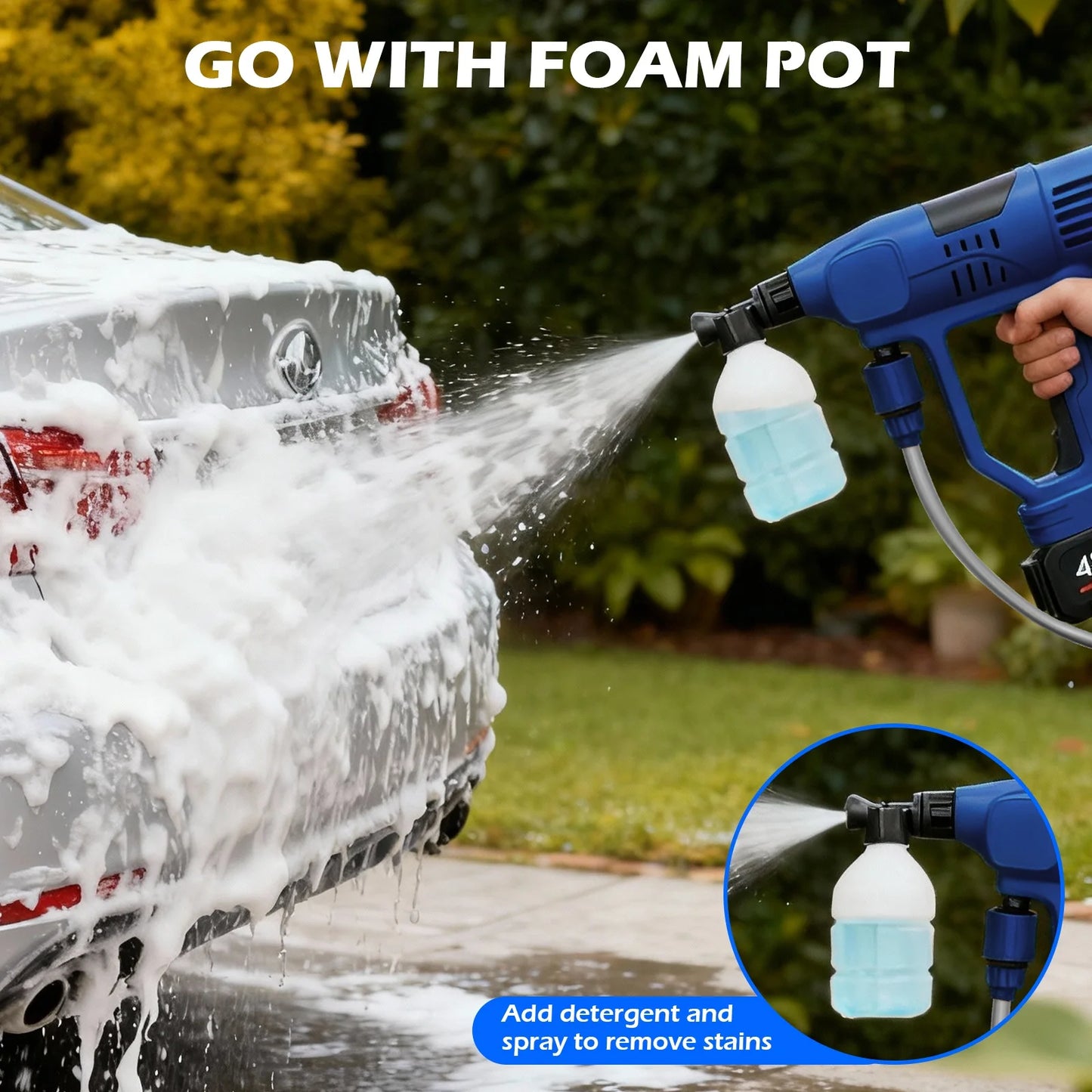 21V Portable Cordless Car Washer High Pressure Spray Water Gun 900PSI with 6-in-1 Nozzle 10-Speed Adjustment 2x 4.0Ah Batteries for Car Garden Floor Watering Plants