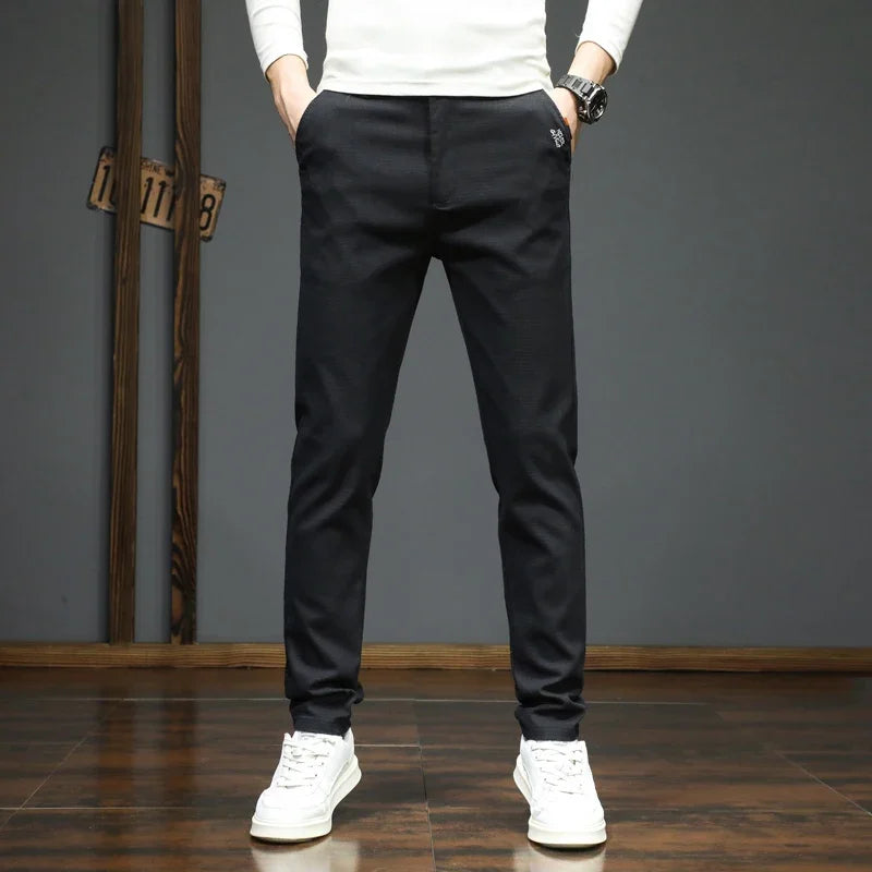Autumn Winter New Men's Casual Pants Korean Fashion Stretch Straight Slim Fit Trousers High Quality Sweatpants Solid Color Male