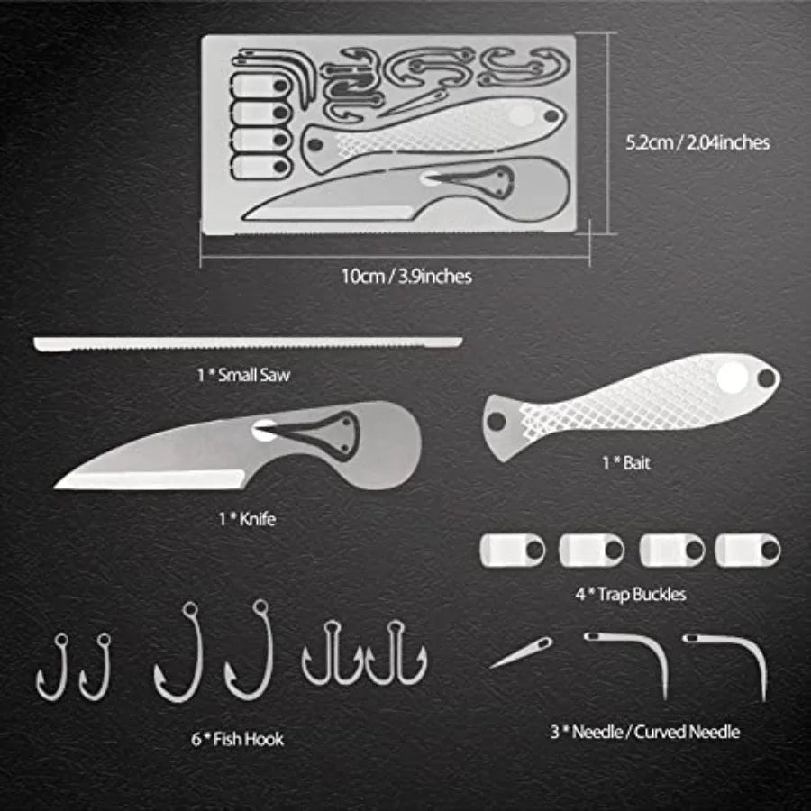 9PCS Survival Card Multitool Camping Kit with Fishing Line Gear, Multipurpose Credit Card Wallet Portable Survival Tool with Fe