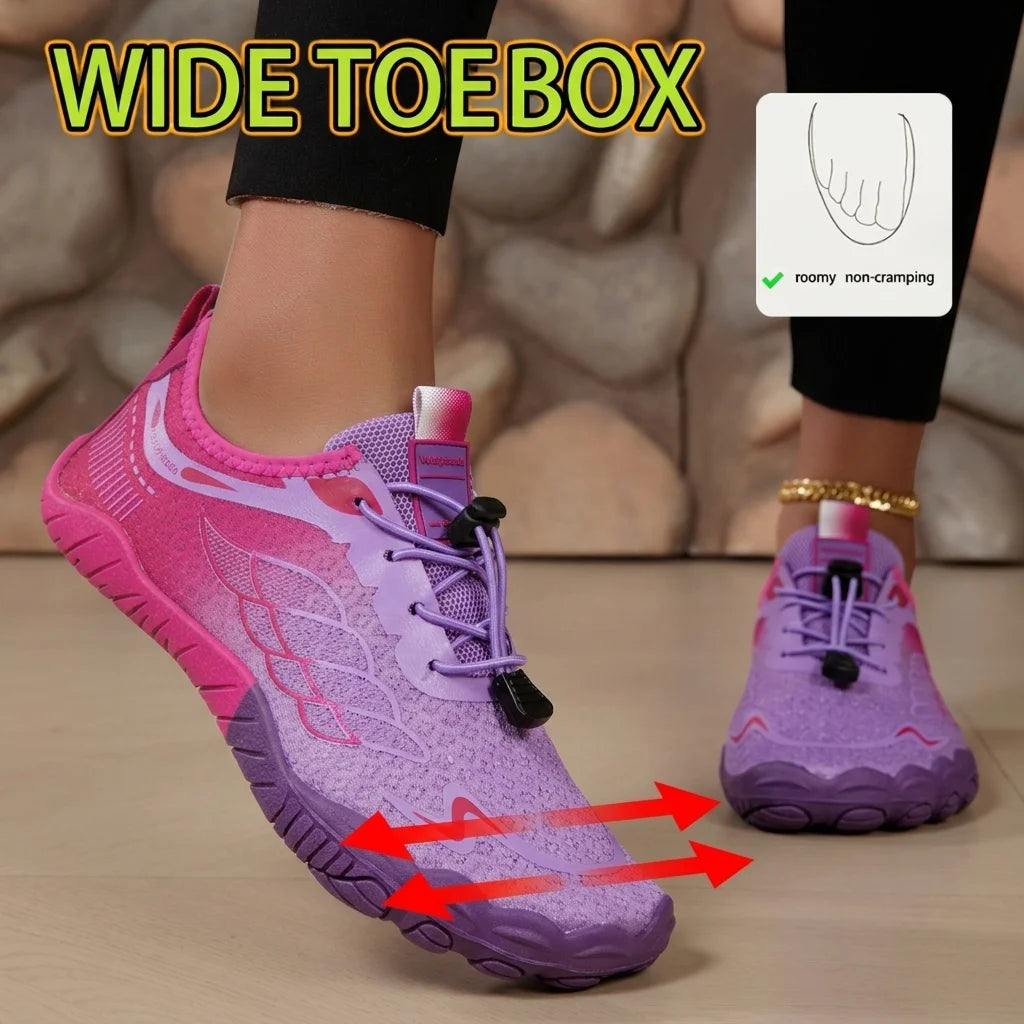 Women Gradient Barefoot Water Shoes Quick Dry Breathable Mesh Non Slip Quick Lacing Five Fingers Aqua Sneakers For Beach Swimming Yoga River Trekking Outdoor Sports Footwear 2026 New