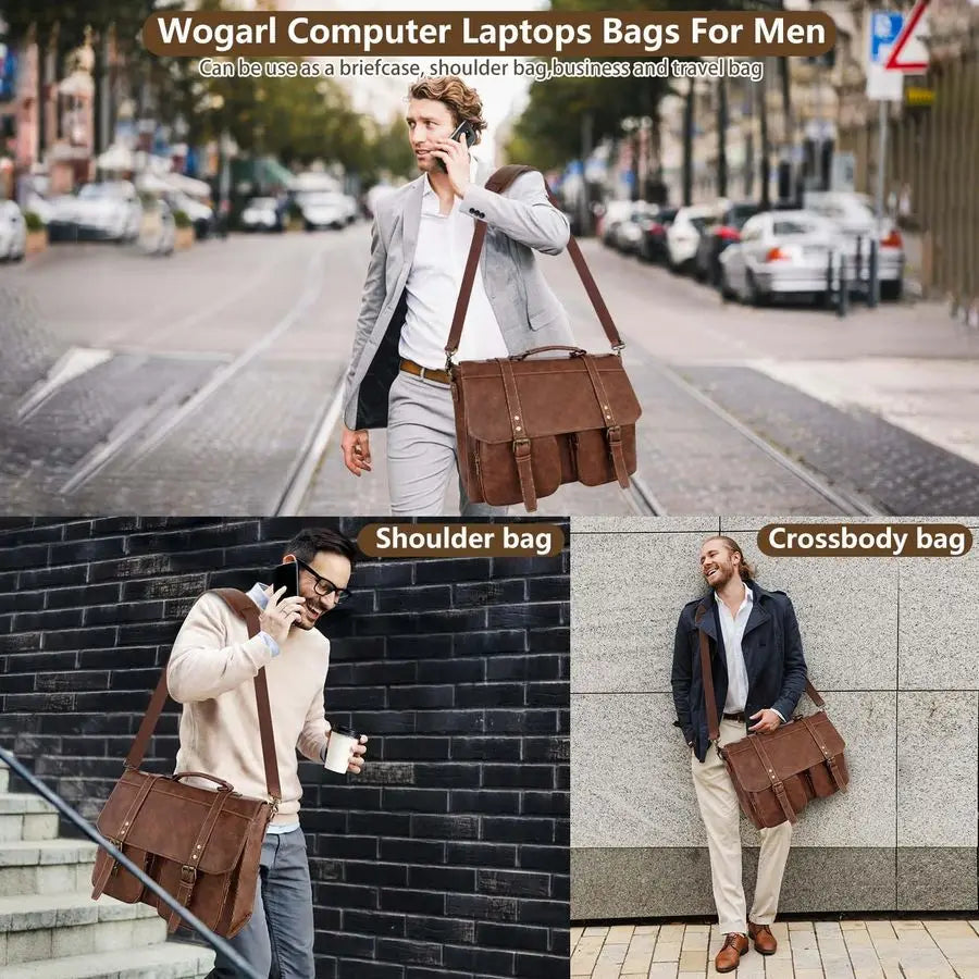 Bag for Men 15.7 inch Vintage PU Leather Briefcase Large Computer Laptop Bag for Office Business