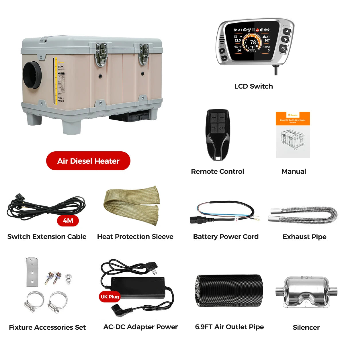 8KW 12V/110-240V Toolbox TB10 Diesel Air Heater LCD & bluetooth With Altitude Mode Parking Heater For Cars RV Camper Tent