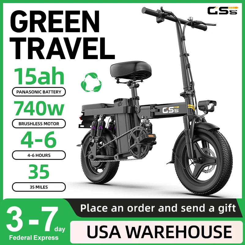 UPlee GS5 48V 15Ah Folding Electric Bike 740W 30 Plus MPH 14 Inch Fat Tire