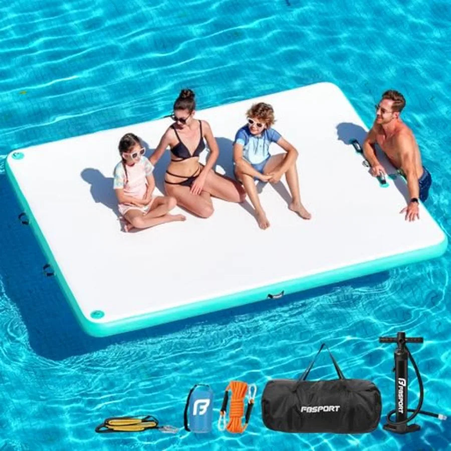 Lake and ocean floating dock for adults PVC inflatable platform with non-slip surface blue durable and stable buoyancy