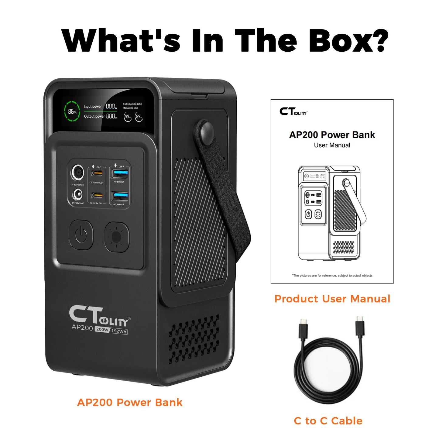 CTOLITY AP200 200W 192Wh Solar Generator Portable Power Station Camping 192Wh Lifepo4 Battery AC Outlets 60000mAh