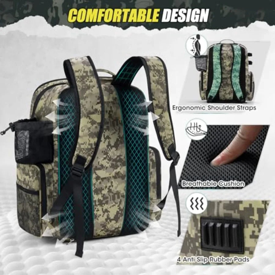 45L Fishing Backpack with Rod Holders and Rain Cover Large 900D Water-resistant Fishing Tackle Bag Store Fishing Gear