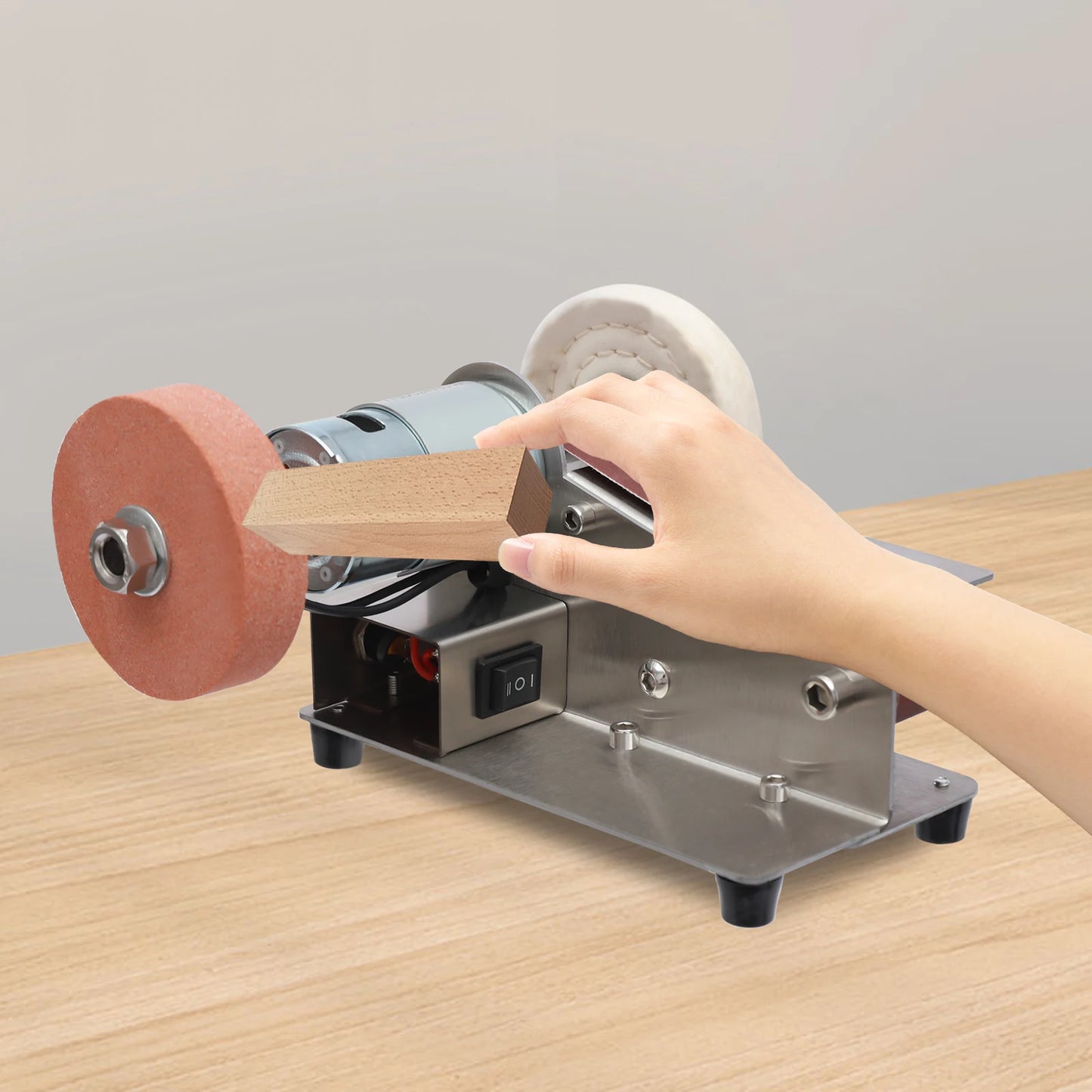 Mini Abrasive Belt Grinder Electric Belt Sander 7-Stage Adjustable Polisher 1~45° Tilting Worktable  for Metal Wood Jewelry Jade Buffing
