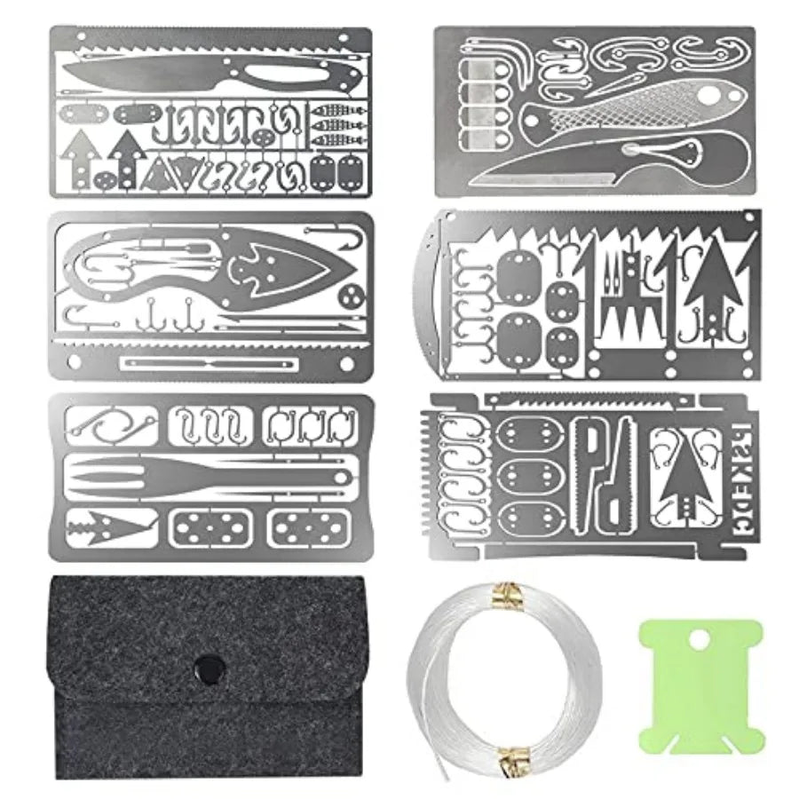 9PCS Survival Card Multitool Camping Kit with Fishing Line Gear, Multipurpose Credit Card Wallet Portable Survival Tool with Fe