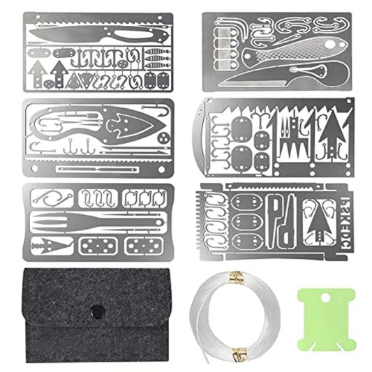 9PCS Survival Card Multitool Camping Kit with Fishing Line Gear, Multipurpose Credit Card Wallet Portable Survival Tool with Fe