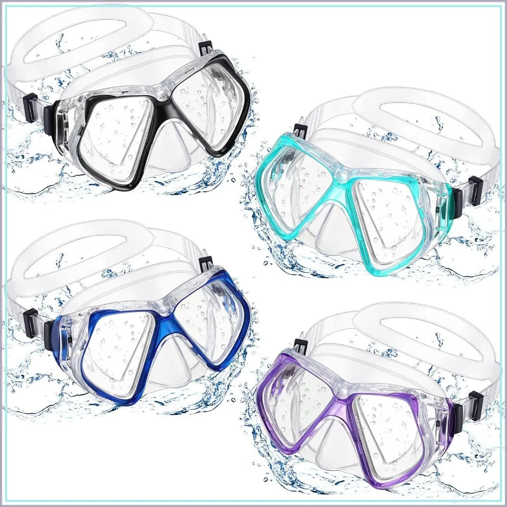 4 Pcs Adult Swim Goggles With Nose Cover And Tempered Glass Snorkel Mask
