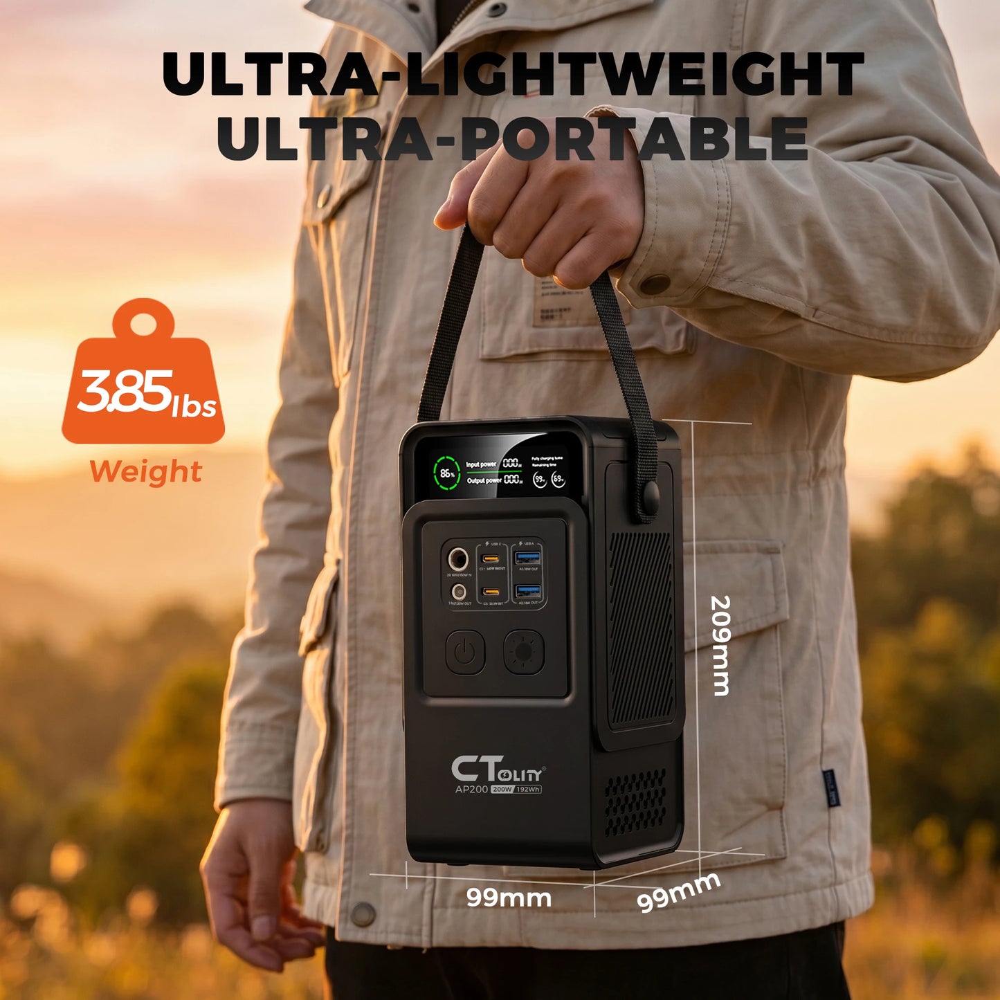 CTOLITY AP200 200W 192Wh Solar Generator Portable Power Station Camping 192Wh Lifepo4 Battery AC Outlets 60000mAh