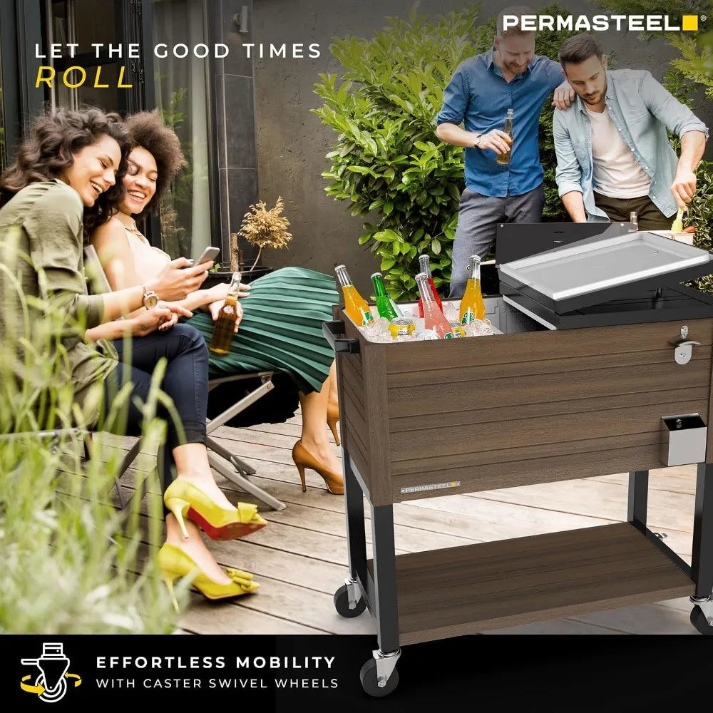 80 Quart Party Cooler, Rolling Ice Chest with Wheels and Handles for Indoor Outdoor Patio