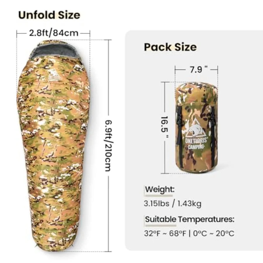 Light Patrol 4 Season Mummy Sleeping Bag, 32°F Cold Weather Camping Bags for Camping Hiking Backpacking, Survival Gear