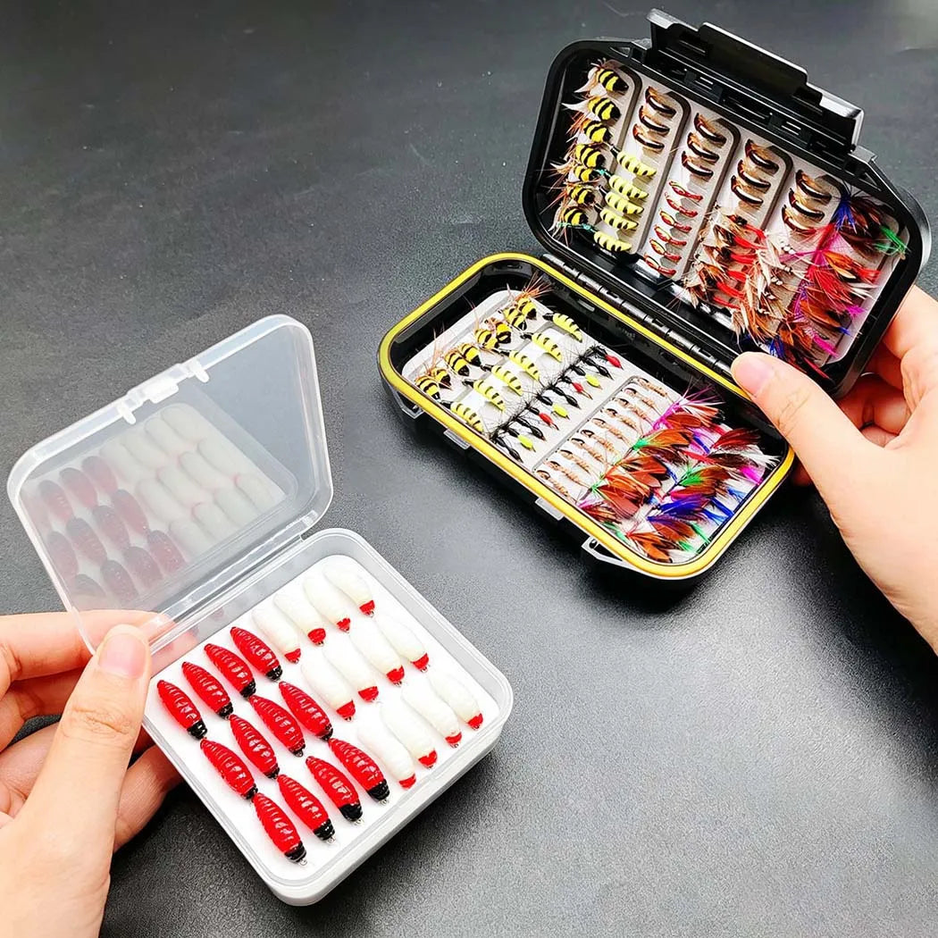 Fly Fishing Flies Artificial Bait Kit-2Boxes Bundle(Total 124Pcs Flies)Dry Wet Nyphms Fishing Bait for Trout Bass  with Fly Box