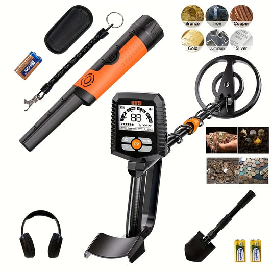 Professional Metal Detector Combo: Full-Size Detector With LCD Depth Display & Handheld Pinpointer Wand | 4 Modes, Audio/Vibration Alert For Beach, Gold, Relic Hunting