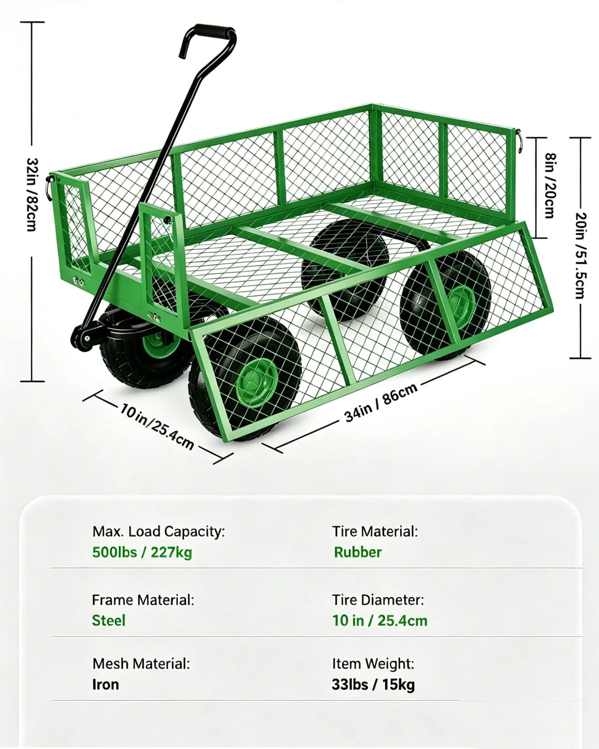 Heavy Duty All Terrain Garden Cart With Removable Sides And Rotating Handle
