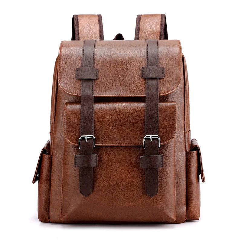 Large PU Leather Travel Backpack For Men And Teens With Laptop Compartment