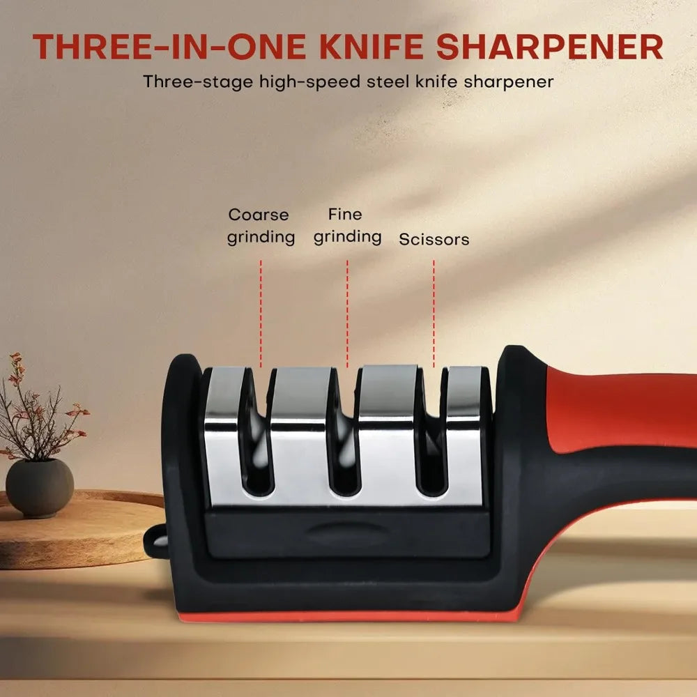 Rediscover razor sharp performance with this easy three stage sharpener, designed to renew dull blades, protect edge life, and simplify daily kitchen upkeep.