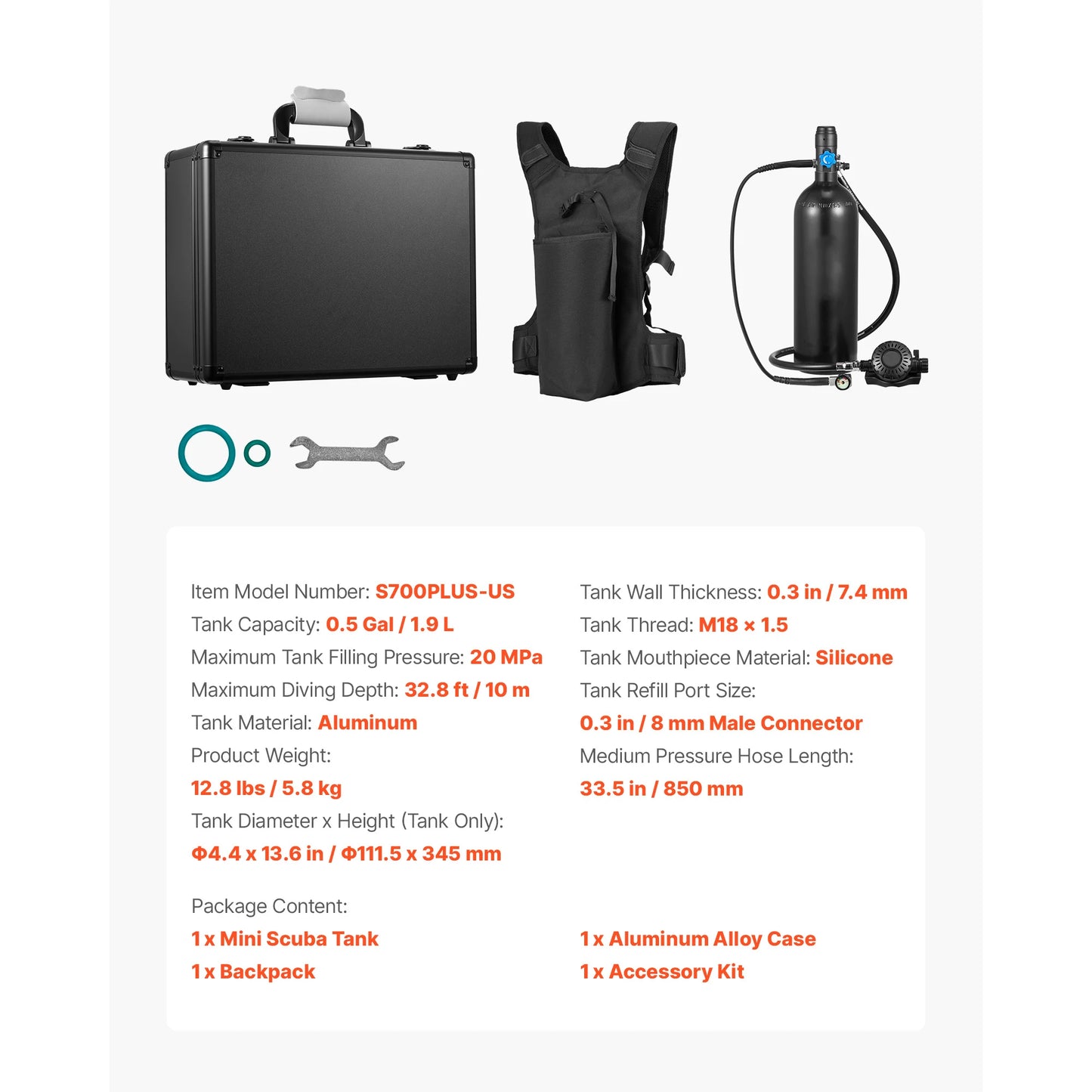 SucceBuy Mini Scuba Tank 0.5 L/1.9 L Portable Diving Tank for Underwater Breathing Emergency Rescue Pony Bottle for Snorkeling