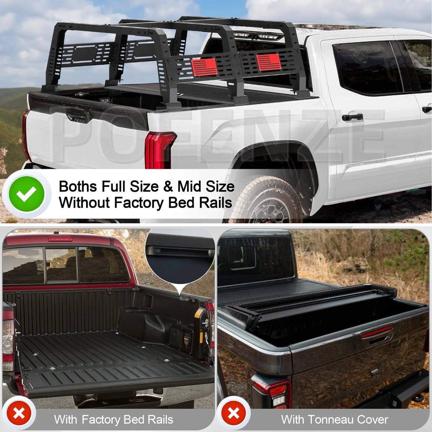 Truck Bed Rack for Full-Size Trucks Without Bed Rails Fit Dodge Ram 1500, Chevy Silverado 1500, Ford F-150, Toyota Tundra