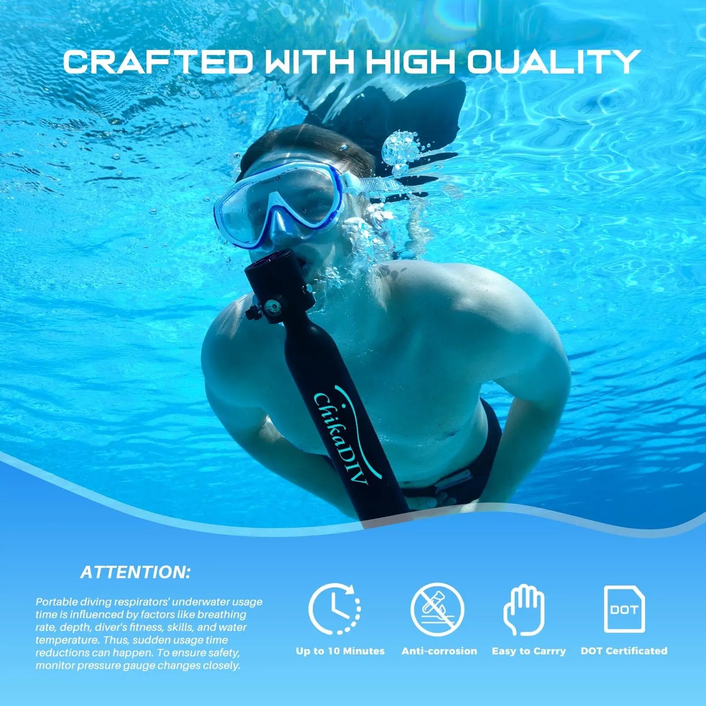 Transform your underwater adventures with this portable refillable oxygen cylinder designed for safe and extended diving.
