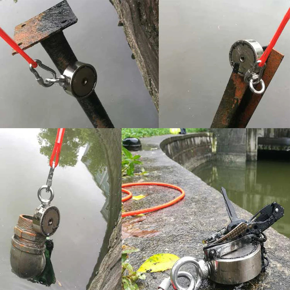 160KG*2 Strong Neodymium Magnet Double Side Search Magnetic Super Power Salvage Fishing Magnet with Searching Rope