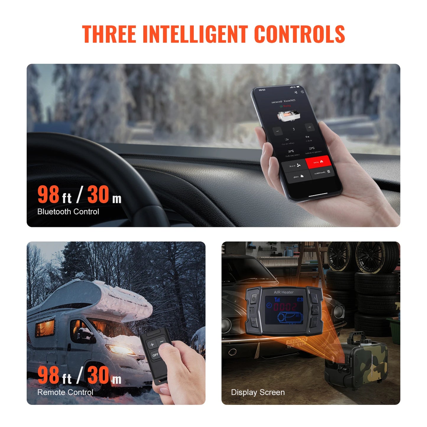 SucceBuy 8KW Car Heater 12V/24V All in One Diesel Air Heater Bluetooth/Display/CO Alarm Horizontal Diesel Heater Vehicle/Garage