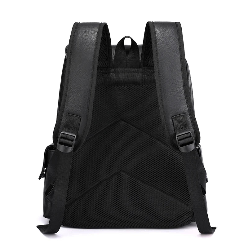 Large PU Leather Travel Backpack For Men And Teens With Laptop Compartment