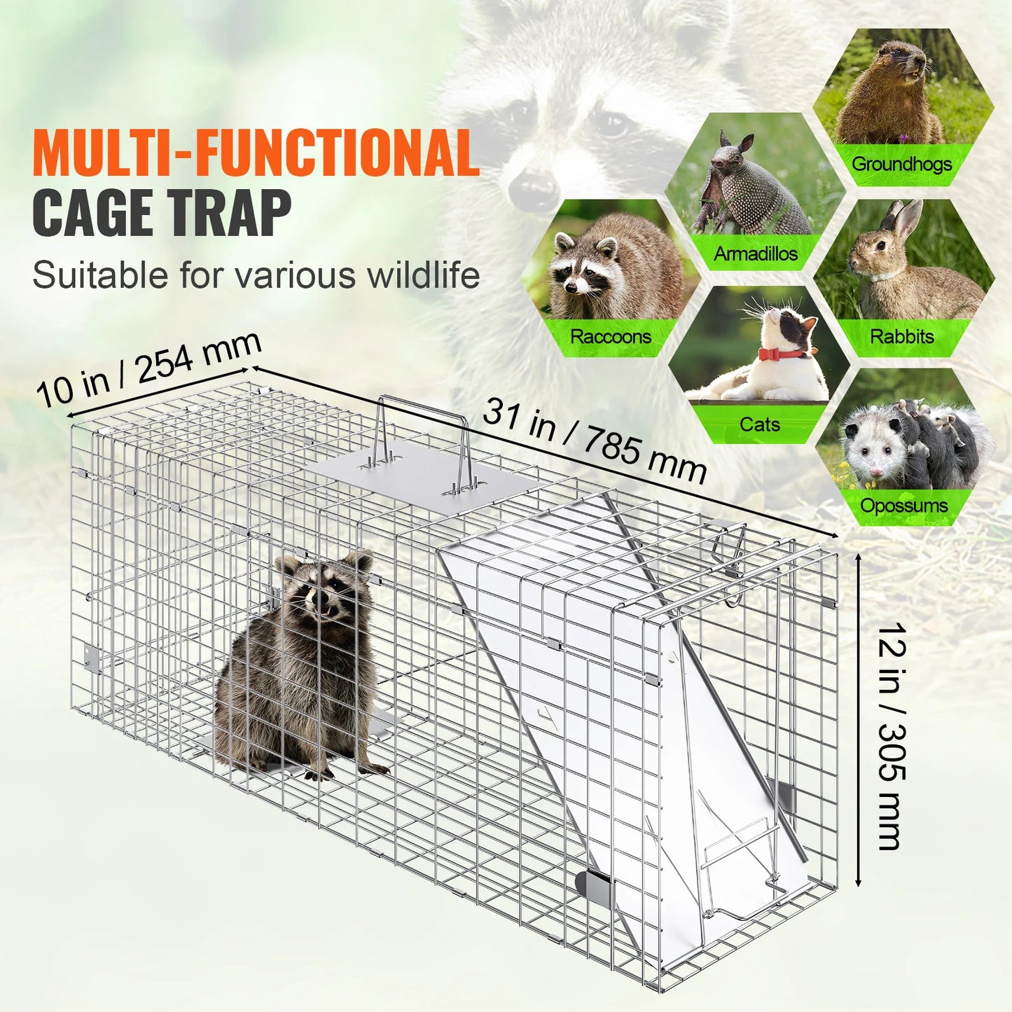 SucceBuy Live Animal Cage Trap Humane Cat Trap Galvanized Iron Folding Animal Trap with Handle for Rabbits Stray Cats Squirrels