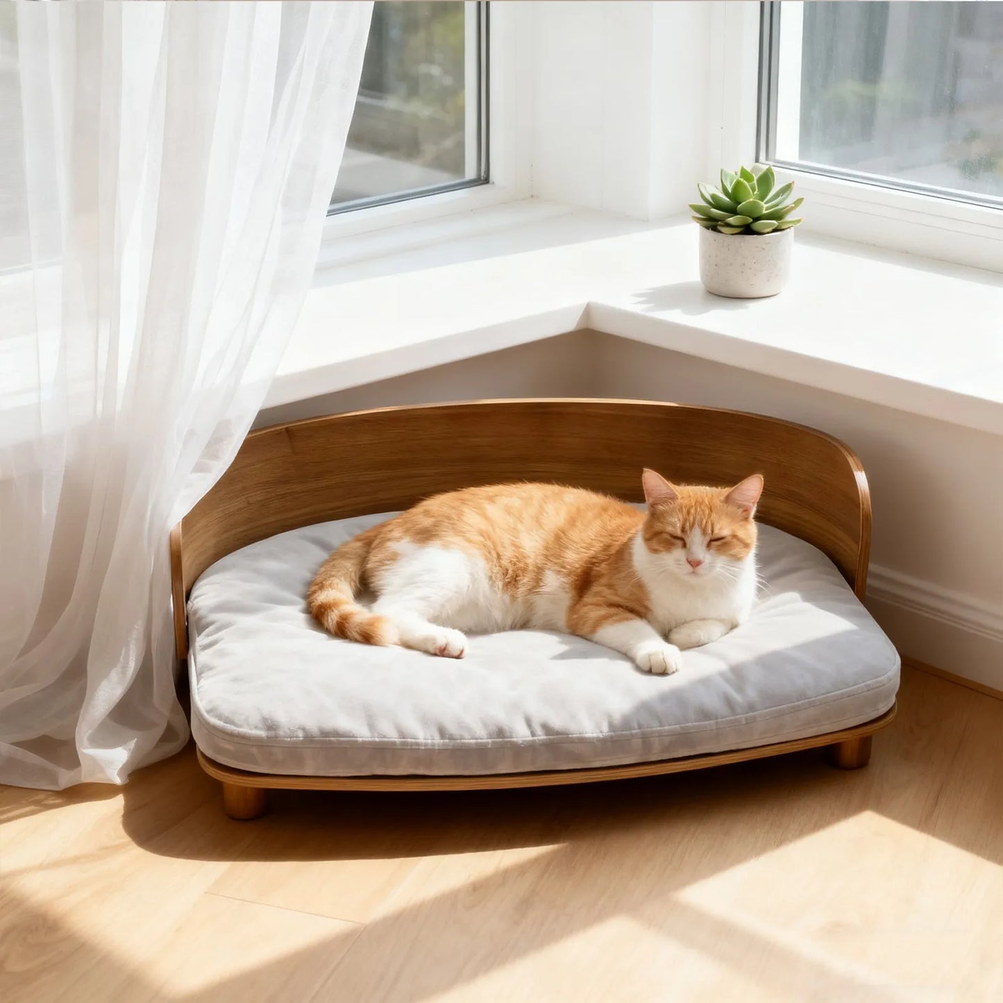 Elevate your pet's comfort with this stylish raised wood sofa that blends premium craftsmanship with contemporary design for calm, cozy naps and lasting comfort.