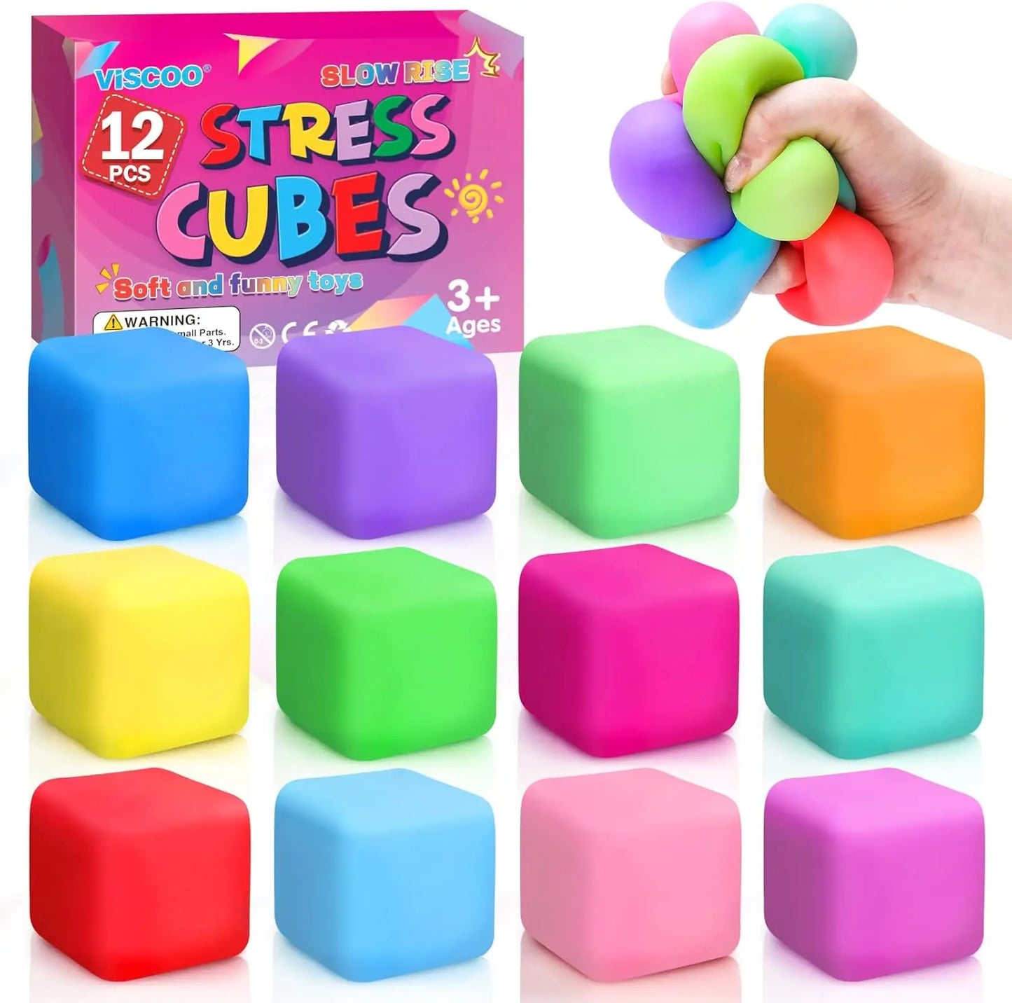 12 Pack Slow Rising Stress Relief Cubes Fidget Toys For Anxiety And Focus