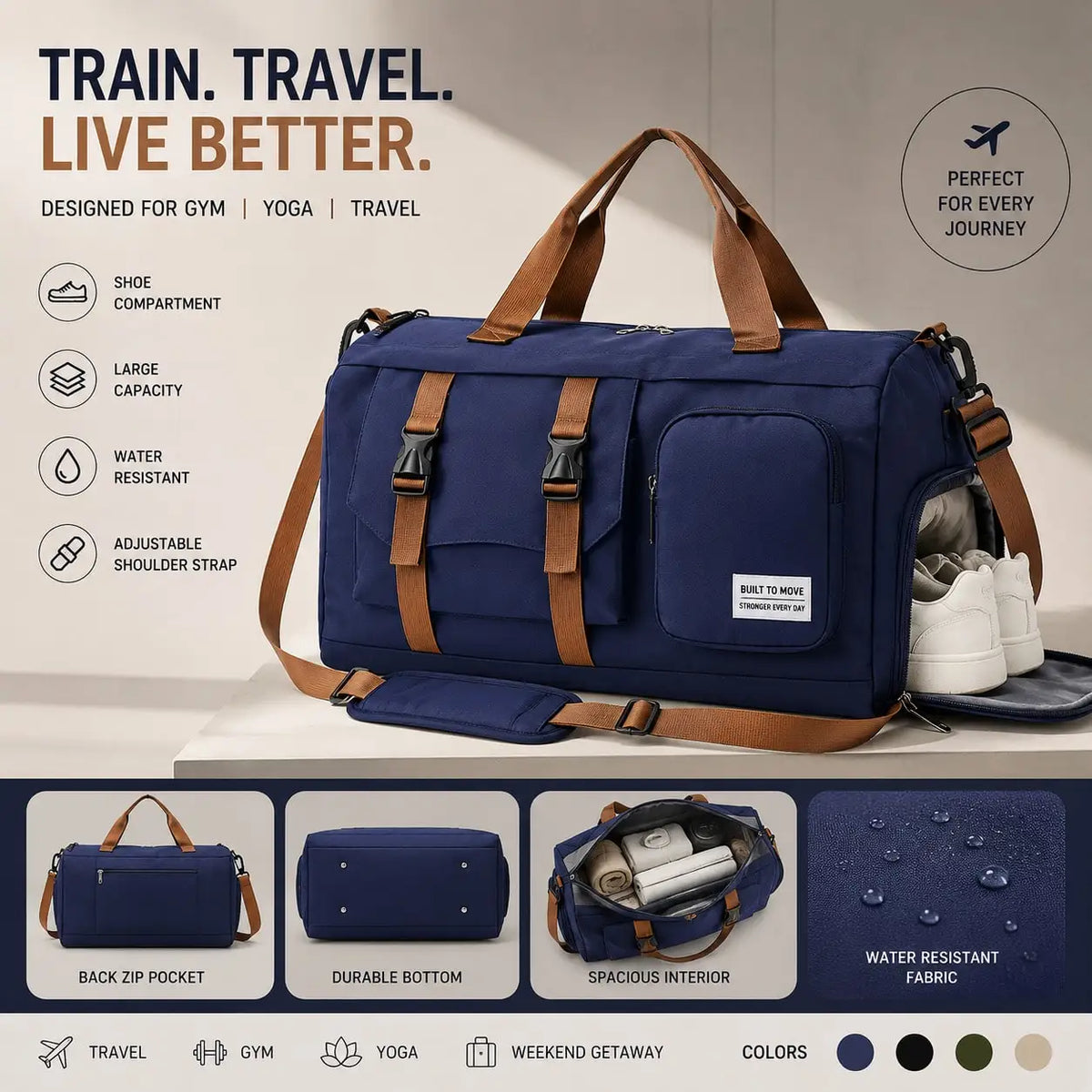 Prepare for your next adventure with a spacious travel tote designed to keep all your essentials organized while you navigate busy schedules.