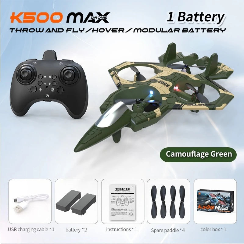 K500MAX Glider Flying Helicopter RC Hobby Jet Plane 2.4G Stunt Remote Control Foam Fighter Airplane Toy Drone With Light
