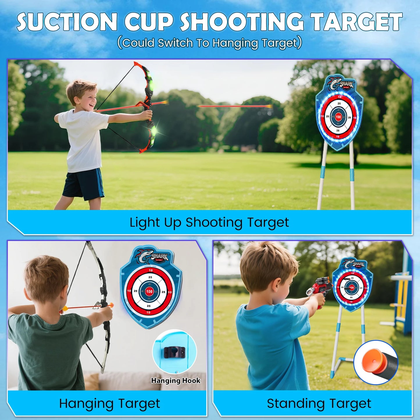VATOS Night Light Bow Arrow Toy For Kids Archery Set Indoor Outdoor Game