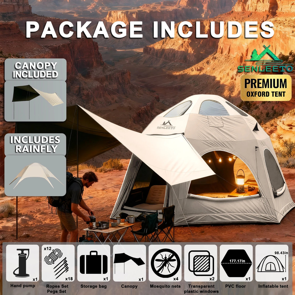 Inflatable Glamping Dome Tent 420D Oxford Family Camping Tent