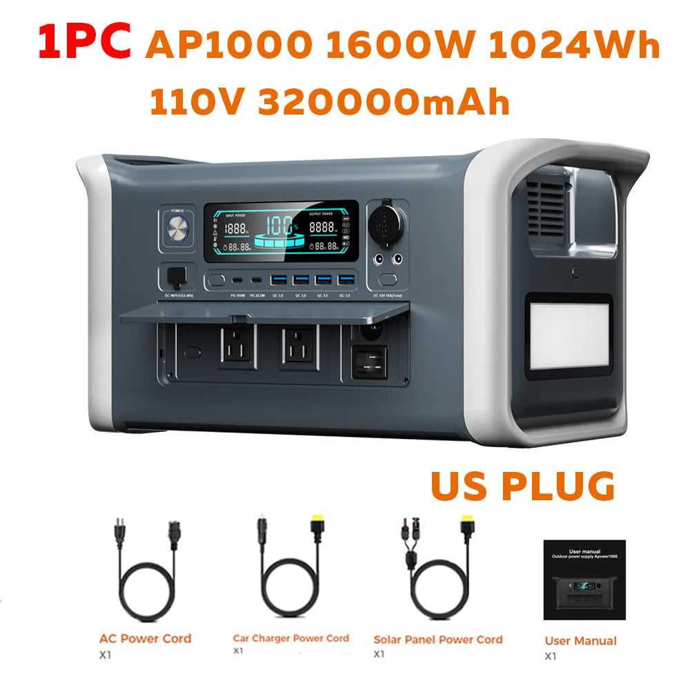 CTOLITY AP1000 1600W 1024Wh 110V Portable Solar Generator SPC200 200W ETFE Material Solar Panel  Lifepo4 Battery Power Station emergency Supply