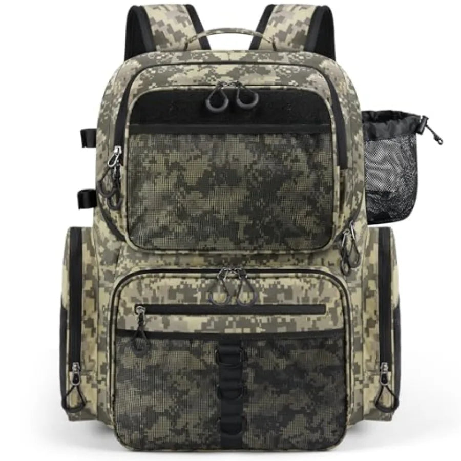 45L Fishing Backpack with Rod Holders and Rain Cover Large 900D Water-resistant Fishing Tackle Bag Store Fishing Gear