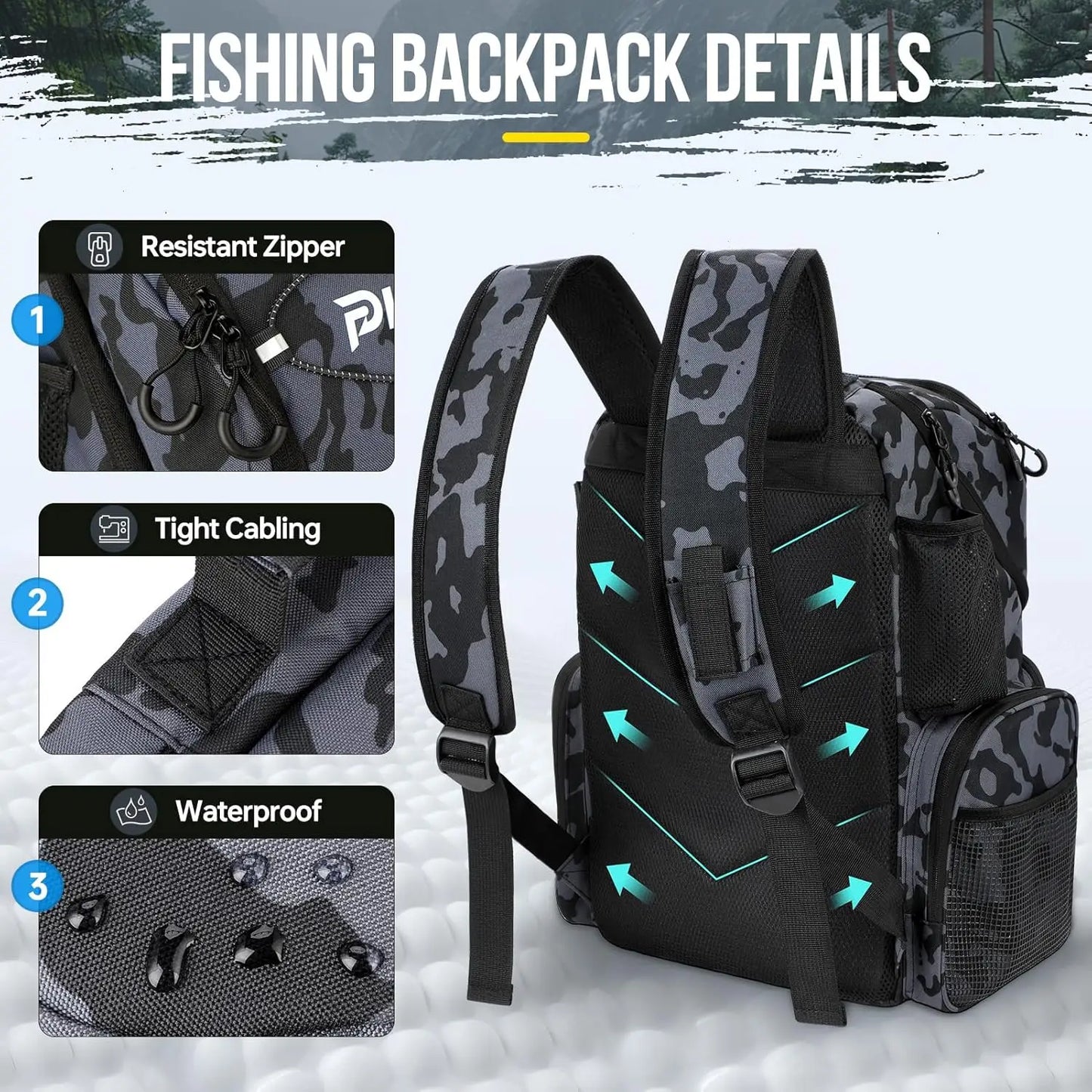 45L Waterproof Fishing Backpack with Cooler & Rod Holders - Large Tackle Storage for Outdoor Sports