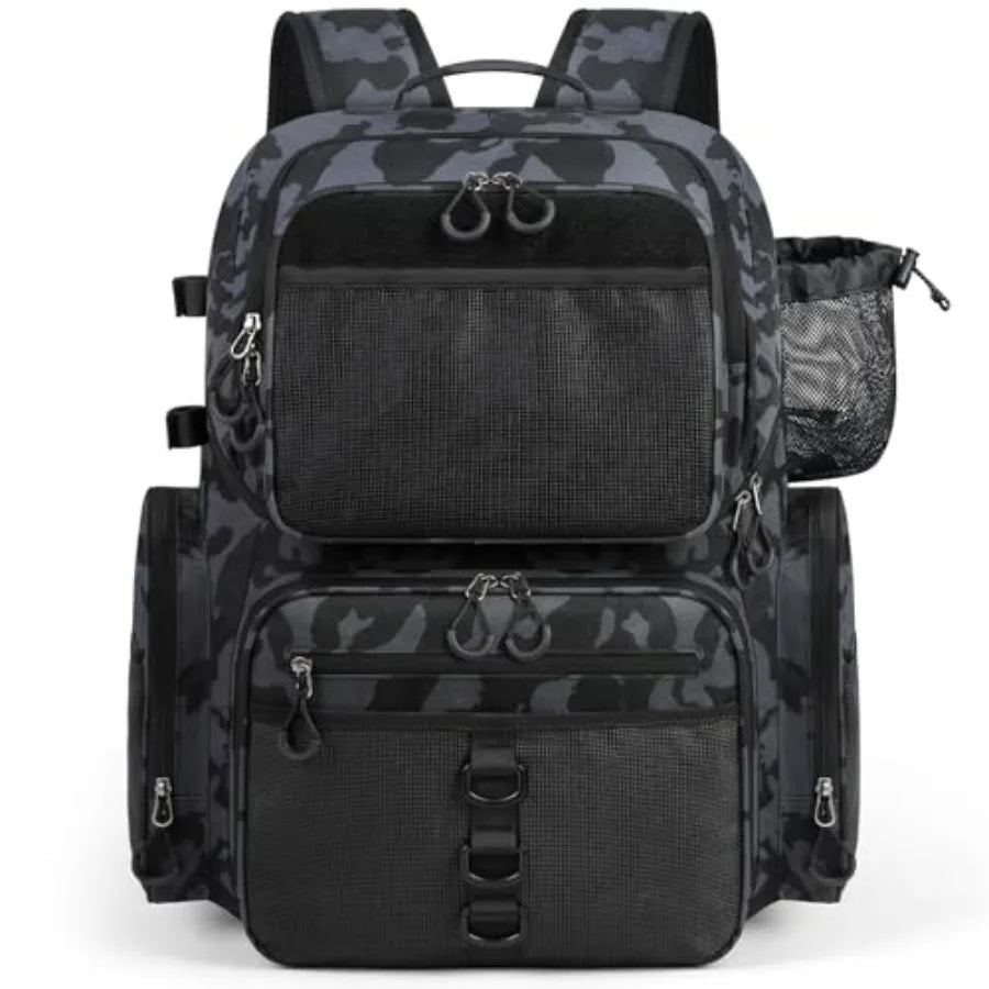 45L Fishing Backpack with Rod Holders and Rain Cover Large 900D Water-resistant Fishing Tackle Bag Store Fishing Gear