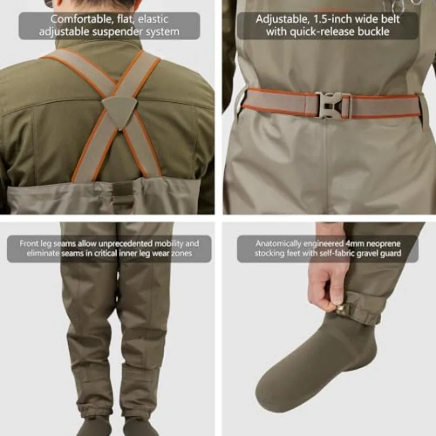 Men's IMMERSE Waders Waterproof Breathable Fly Fishing Stocking Feet Chest Waders for Hunting Lightweight