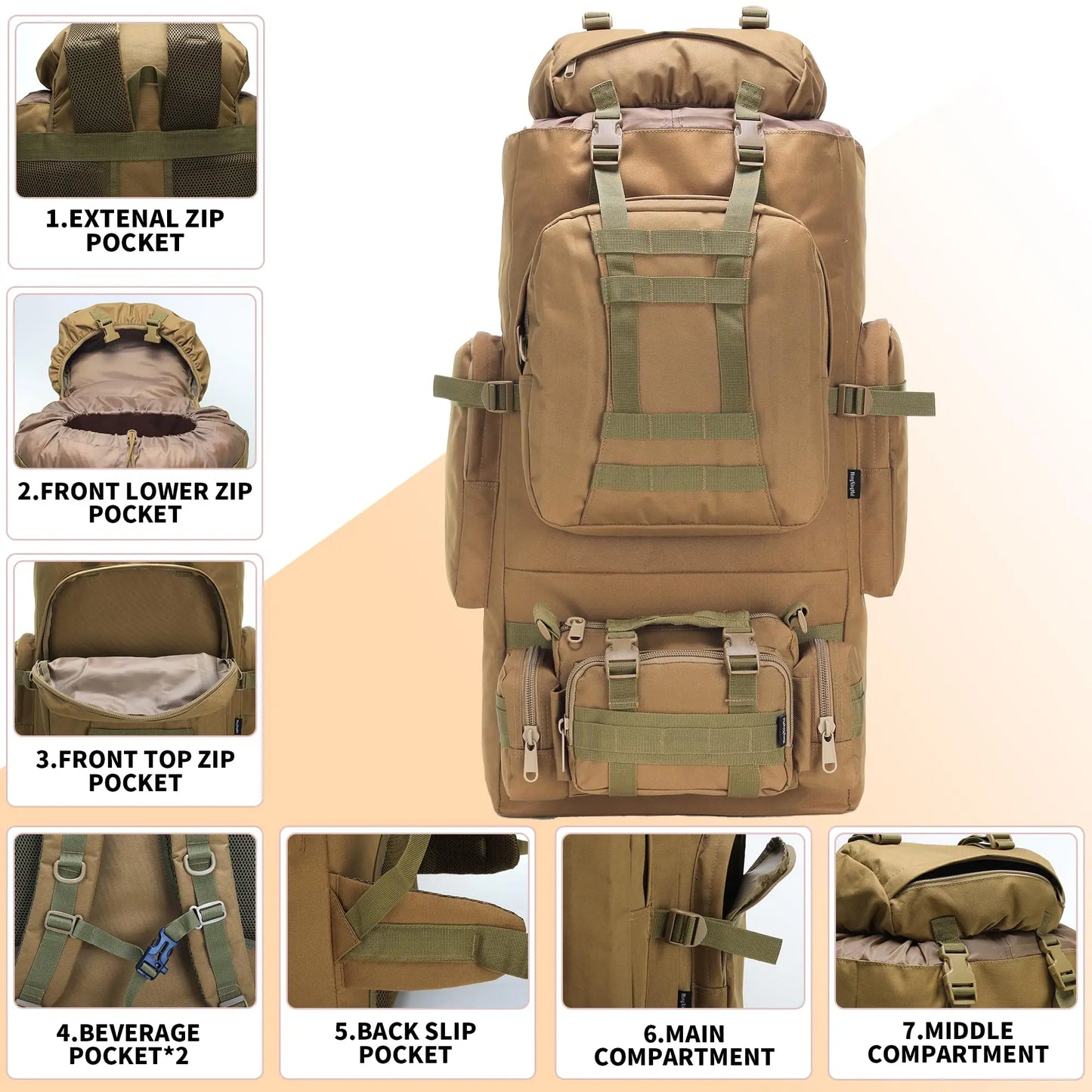 Conquer rugged trails with a versatile 100L MOLLE hiking backpack built for serious outdoor adventures.
