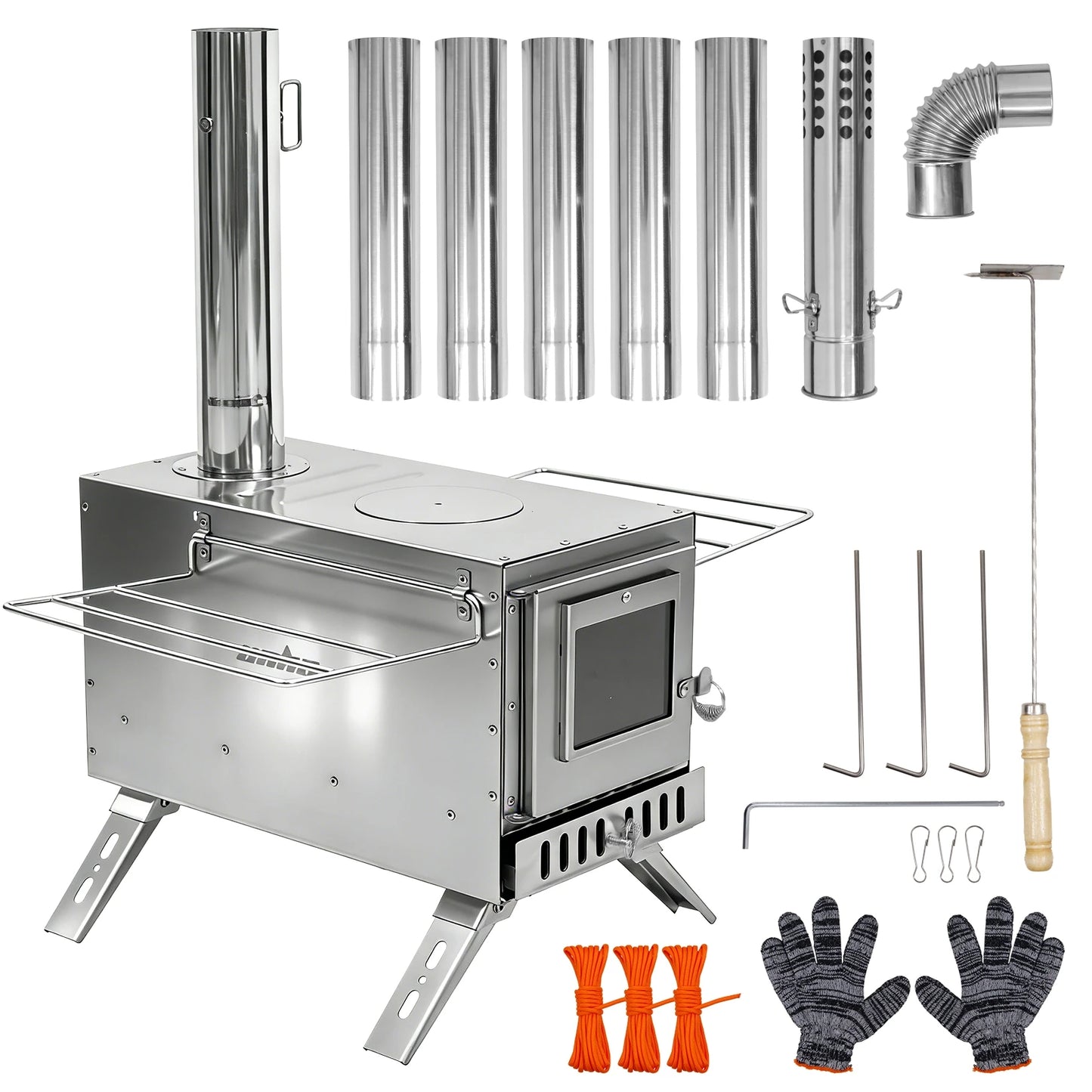 Hot Tent Stove,UNHO Wood Burning Stove,Small Wood Stove with 6 Stainless Chimney Pipes for Outdoor Heating & Cooking, Ice Fishing, Hunting ， Outdoor Camp Firewood Stove Portable Stove for Multifunctional Firewood Burner wit