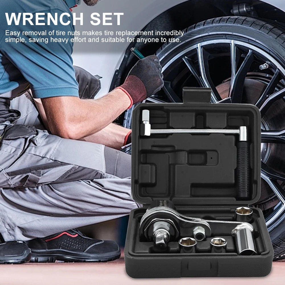 Chrome Vanadium Steel Torque Multiplier Wrench Set with 17mm/19mm/21mm Sockets Lug Nut Remover for Loosening Car Tire Lug Nuts
