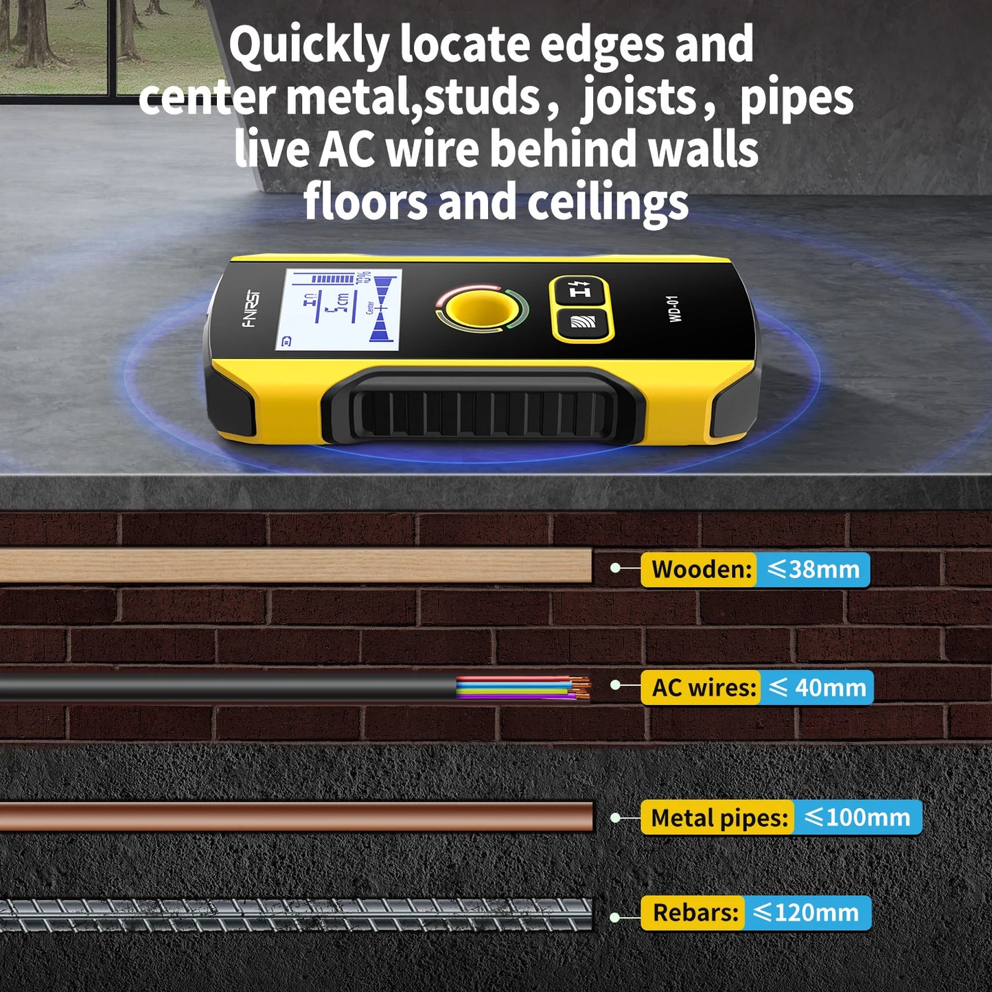 FNIRSI WD-01 WD-02 Metal Detector Multifunction Wall Detector Decoration Precise Positioning of Holes AC wires Metal Wood