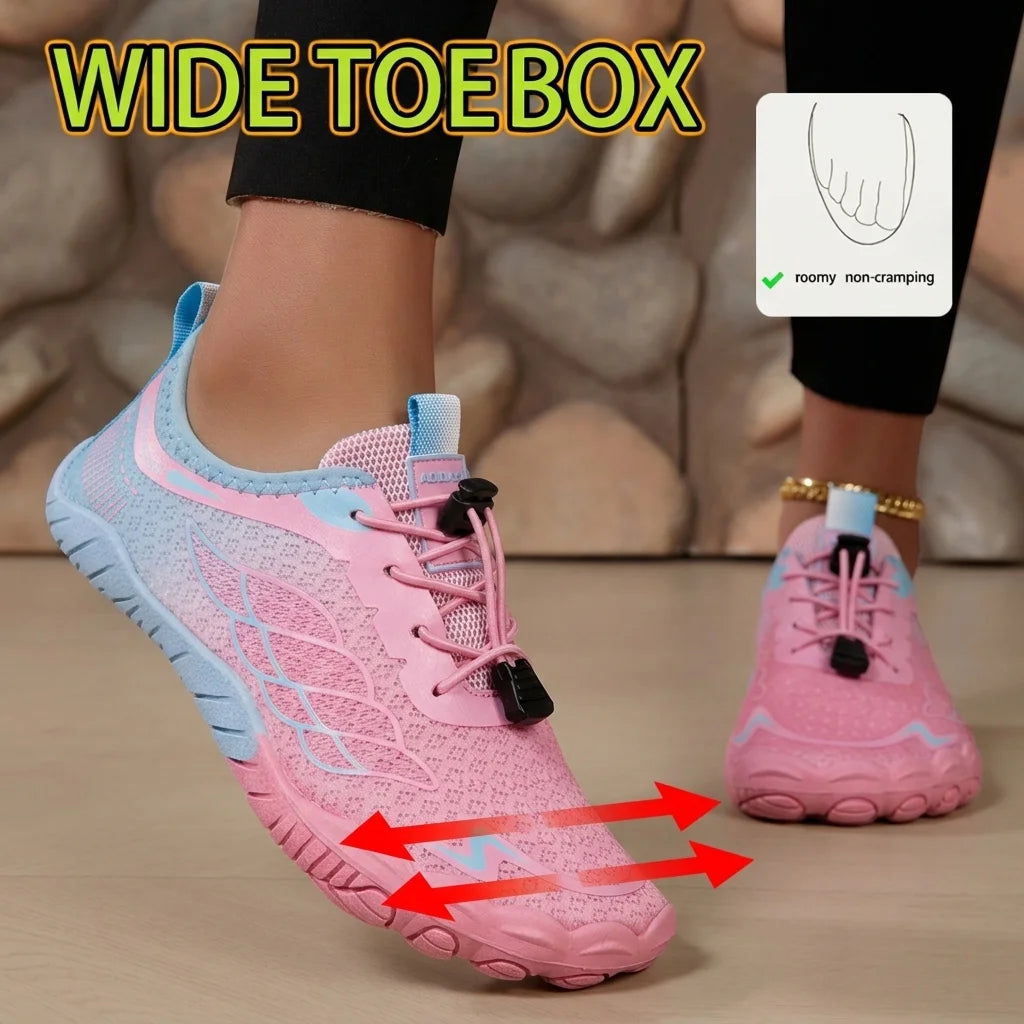 Women Gradient Barefoot Water Shoes Quick Dry Breathable Mesh Non Slip Quick Lacing Five Fingers Aqua Sneakers For Beach Swimming Yoga River Trekking Outdoor Sports Footwear 2026 New